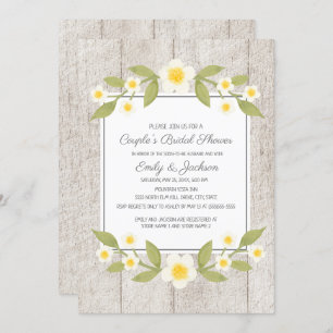Invitation Bois rustique Blanc Floral Fête des mariées Couple
