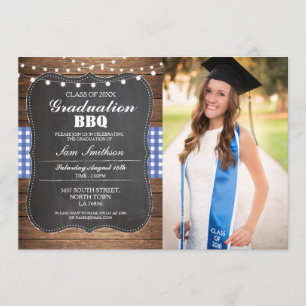 Invitation Bois rustique bleu de contrôle de photo de BBQ