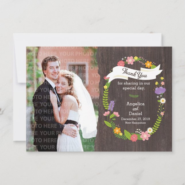 Invitation Bois rustique Bohème Floral Mariage Wreath (Devant)