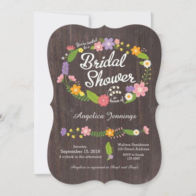 Invitation Bois rustique Bohème Floral Mariage Wreath (Devant)