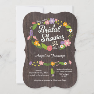 Invitation Bois rustique Bohème Floral Mariage Wreath