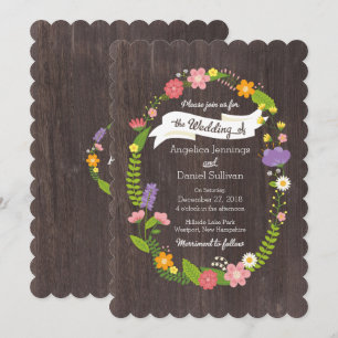 Invitation Bois rustique Bohème Floral Mariage Wreath
