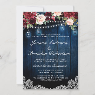 Invitation Bois rustique Bourgogne Floral Mason Jar Fiançaill