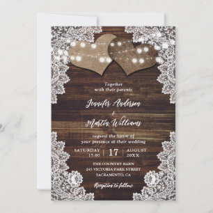 Invitation Bois rustique Burlap et dentelle mariage Invitatio