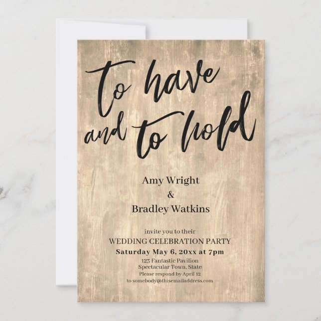Invitation Bois Rustique Calligraphie À Avoir et À Tenir (Devant)