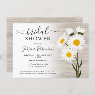 Invitation Bois rustique campagne marguerite fleurs douche nu