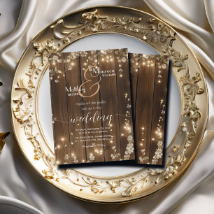 Invitation Bois Rustique Chaîne éclaire Blanc Floral Mariage