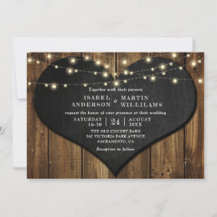 Invitation Bois rustique Chalkboard Heart String Mariage