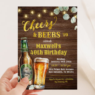 Invitation Bois rustique Cheers & Bières Adultes Anniversaire