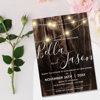 Invitation Bois rustique chic de grange avec Mariage à cordon