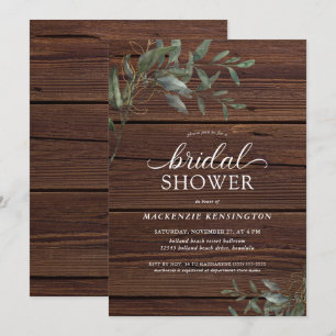 Invitation Bois rustique Chic Eucalyptus Fête des mariées de
