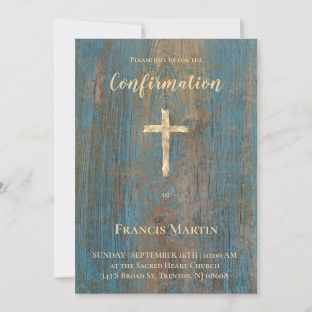 Invitation bois rustique Confirmation (Devant)