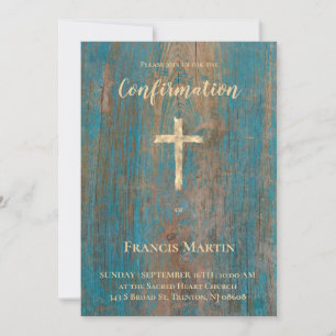 Invitation bois rustique Confirmation