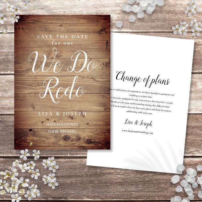 Invitation Bois Rustique Country We Do Redo Reporté (Rustic Wood Country We Do Redo Postponed Invitation)