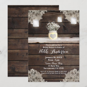 Invitation Bois rustique, dentelle et douche de mariée de gra