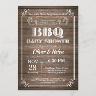 Invitation Bois rustique d'invitation de baby shower de BBQ