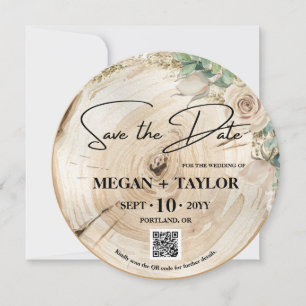Invitation Bois rustique Enregistrer la date Photo Mariage QR