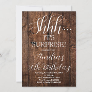 Invitation Bois Rustique et blanc Surprise fête d'anniversair