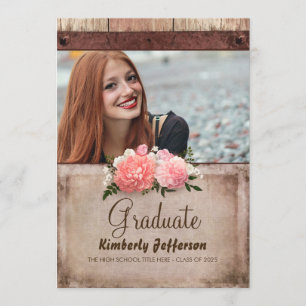 Invitation Bois rustique et Burlap Floral Photo Graduation
