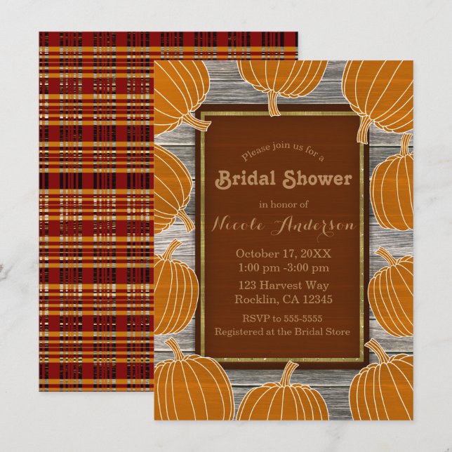 Invitation Bois rustique et citrouilles Fête de douche de mar (Devant / Derrière)