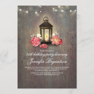 Invitation Bois rustique et grange à lanterne fête d'annivers