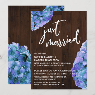 Invitation Bois rustique et Hydrangée Bleue Juste Marié
