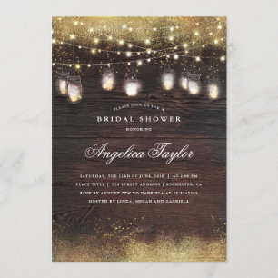 Invitation Bois rustique et Lumières Mason Jar Fête des marié