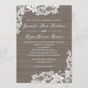 Invitation Bois rustique et Mariage de dentelle