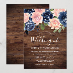 Invitation Bois rustique et Mariage floral de marine
