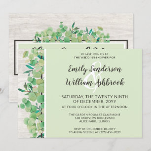 Invitation Bois rustique et Wedding shower botanique Eucalypt