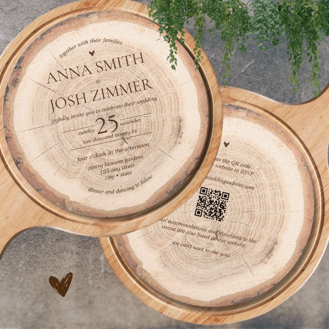 Invitation Bois rustique étable tout en un Mariage QR (All in one Rustic Wood QR code Wedding Invitation)