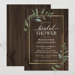 Invitation Bois rustique Eucalyptus Fête des mariées verte
