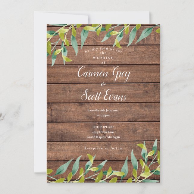 Invitation Bois rustique Eucalyptus Mariage de verdure (Devant)