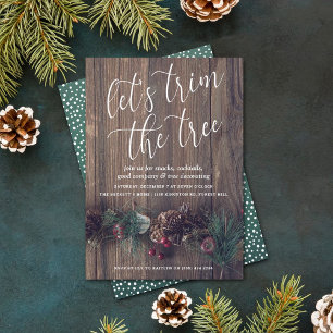Invitation Bois rustique & Festive Pine Tree Trimming Party