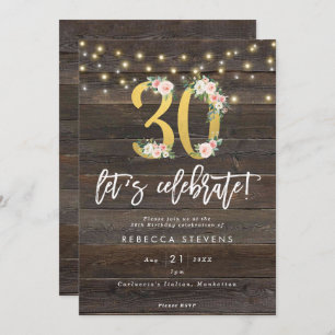 Invitation bois rustique fêtons le 30e anniversaire