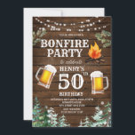 Invitation Bois rustique Feu de feu Bière Adulte Anniversaire<br><div class="desc">Bois rustique Feu de bière Adulte 50e Anniversaire Extérieur Invitation Élégante Luminaires à cordes Thème Bière Anniversaire Invitation de fête</div>