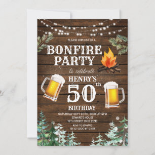 Invitation Bois rustique Feu de feu Bière Adulte Anniversaire