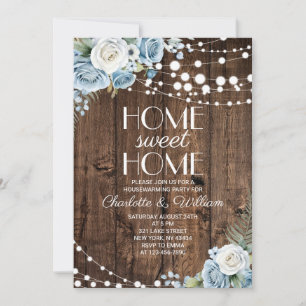 Invitation Bois Rustique Fleurs Bleu Poussiéreux Maison Douce
