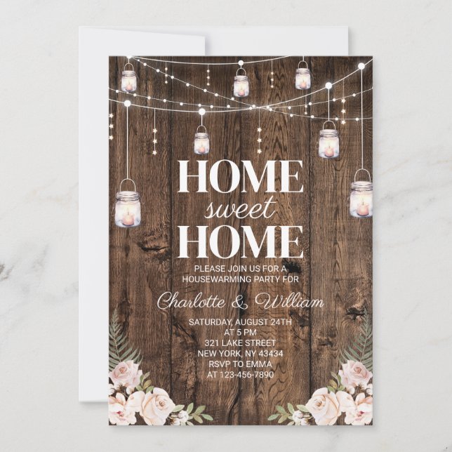 Invitation Bois Rustique Fleurs Blush Maison Douce Maison (Devant)