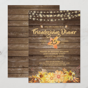 Invitation Bois Rustique Floral Chaîne Lumières Amical