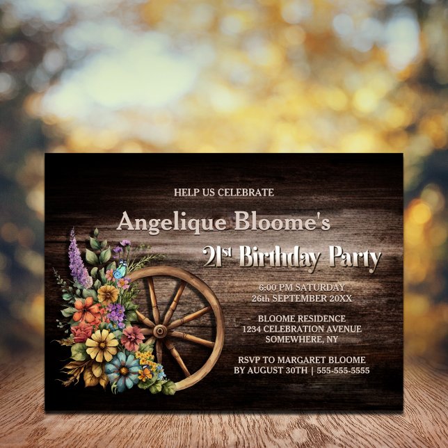 Invitation Bois rustique Floral Ouest 21e anniversaire (Créateur téléchargé)