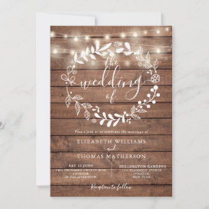 Invitation Bois rustique Floral String Lights Mariage Invitat