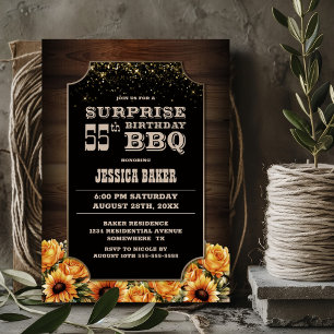 Invitation Bois rustique Floral Surprise 55e anniversaire BBQ