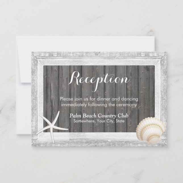 Invitation Bois rustique Frame Seashell Beach Réception de ma (Devant)