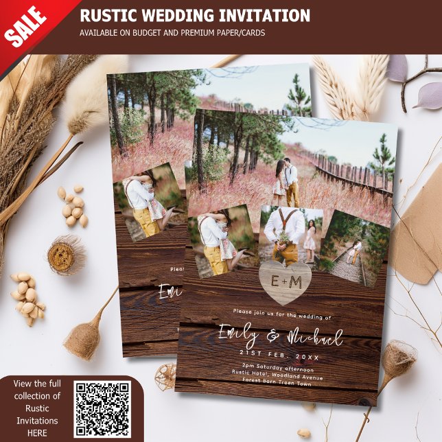 Invitation Bois rustique gravé Coeur Mariages (Créateur téléchargé)