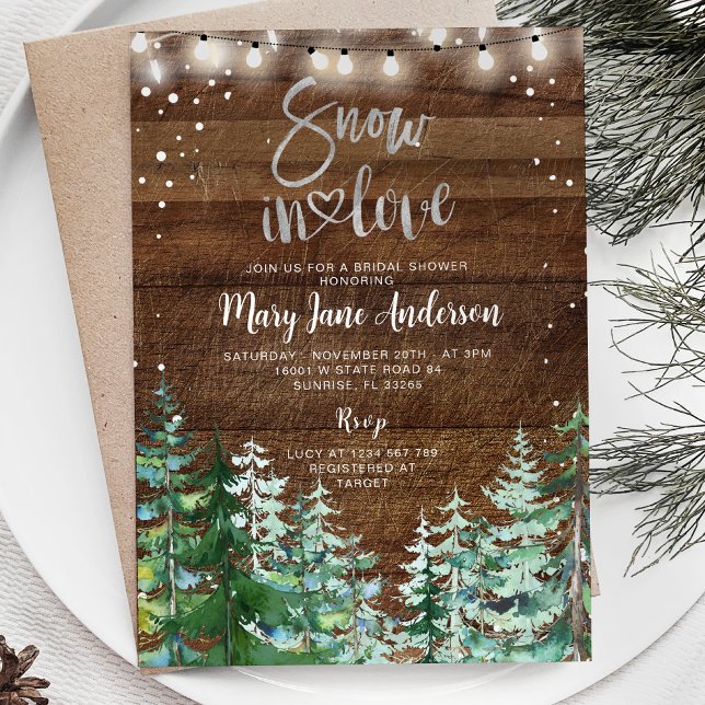 Invitation Bois rustique hiver neige en amour Fête des mariée (Créateur téléchargé)