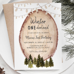 Invitation Bois rustique Hiver Onederland Anniversaire