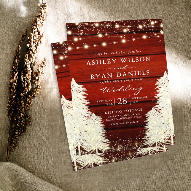 Invitation Bois rustique | Lumières de chaînes | Mariage Arbr (Créateur téléchargé)