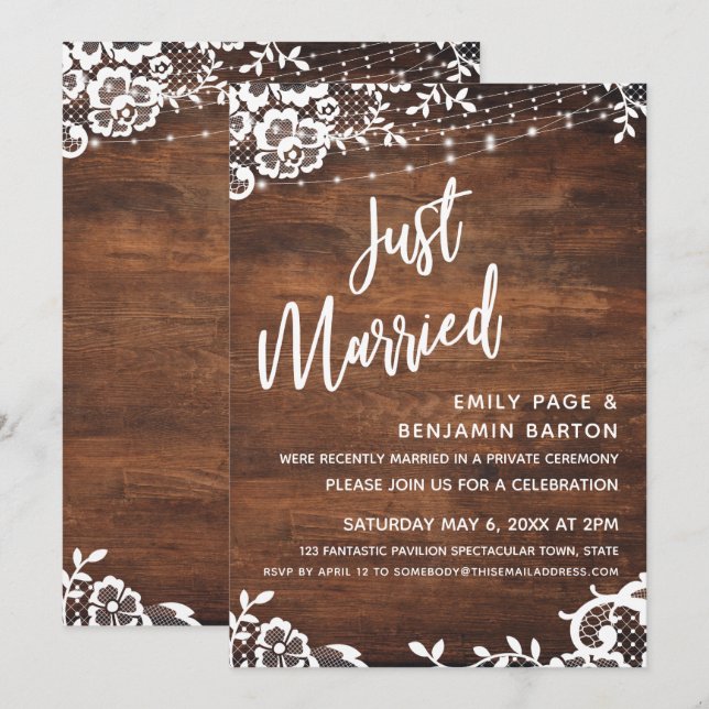 Invitation Bois Rustique, Lumières et Dentelle Evénement de M (Devant / Derrière)