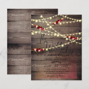 Invitation Bois rustique Lumières Fleurs Bourgogne mariage